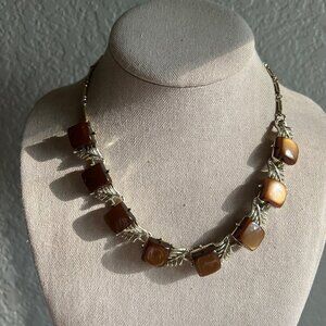 Vintage Signed Coro Thermaset Brown Moonglow Gold Tone Costume Estate Necklace